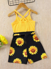 Young Girl Floral Print Criss Cross Belted Cami Romper